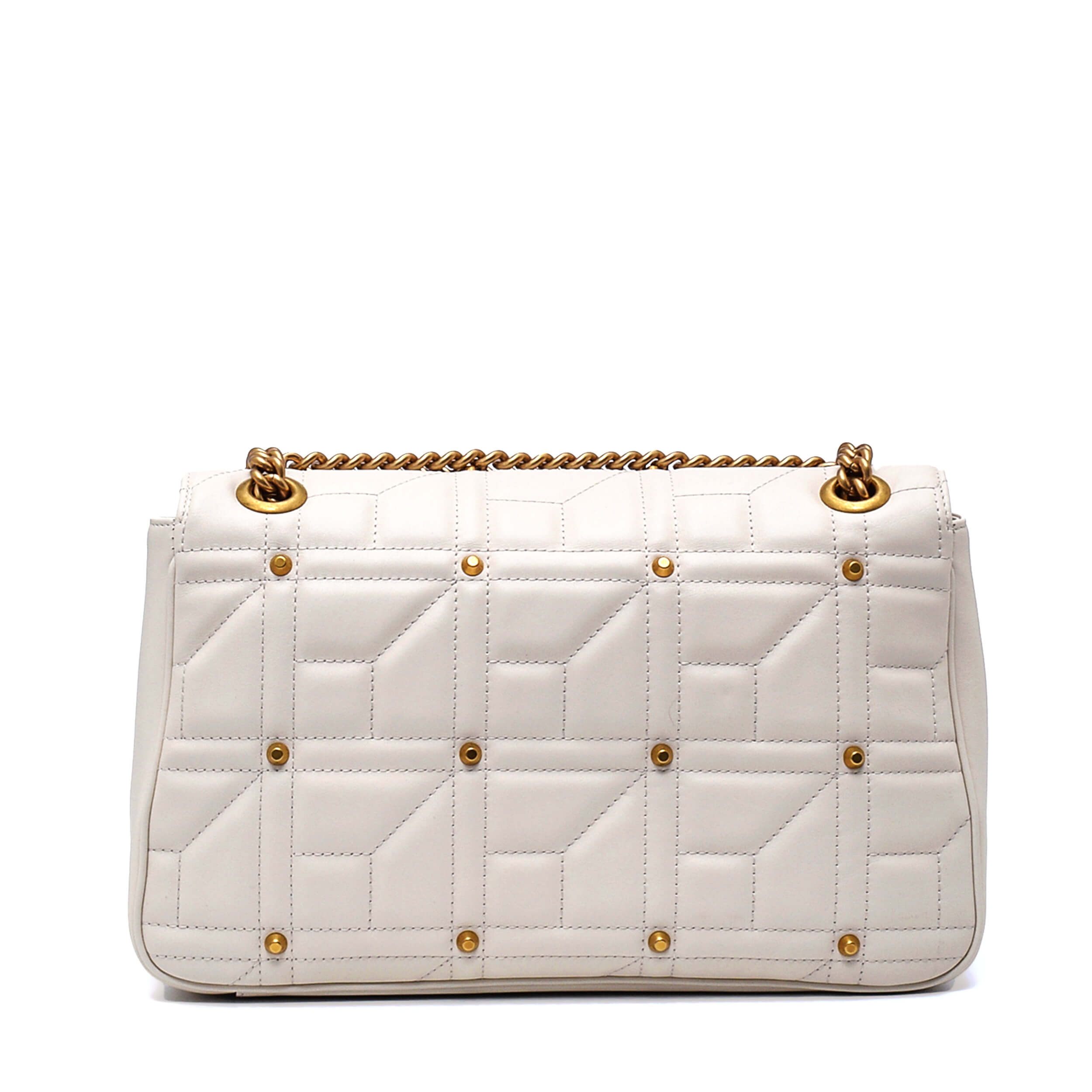 Gucci - White Marmont Matelasse Leather Studded Medium Flap Bag